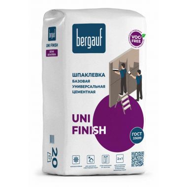 Шпаклевка цементная белая Bergauf Uni Finish базовая 20 кг